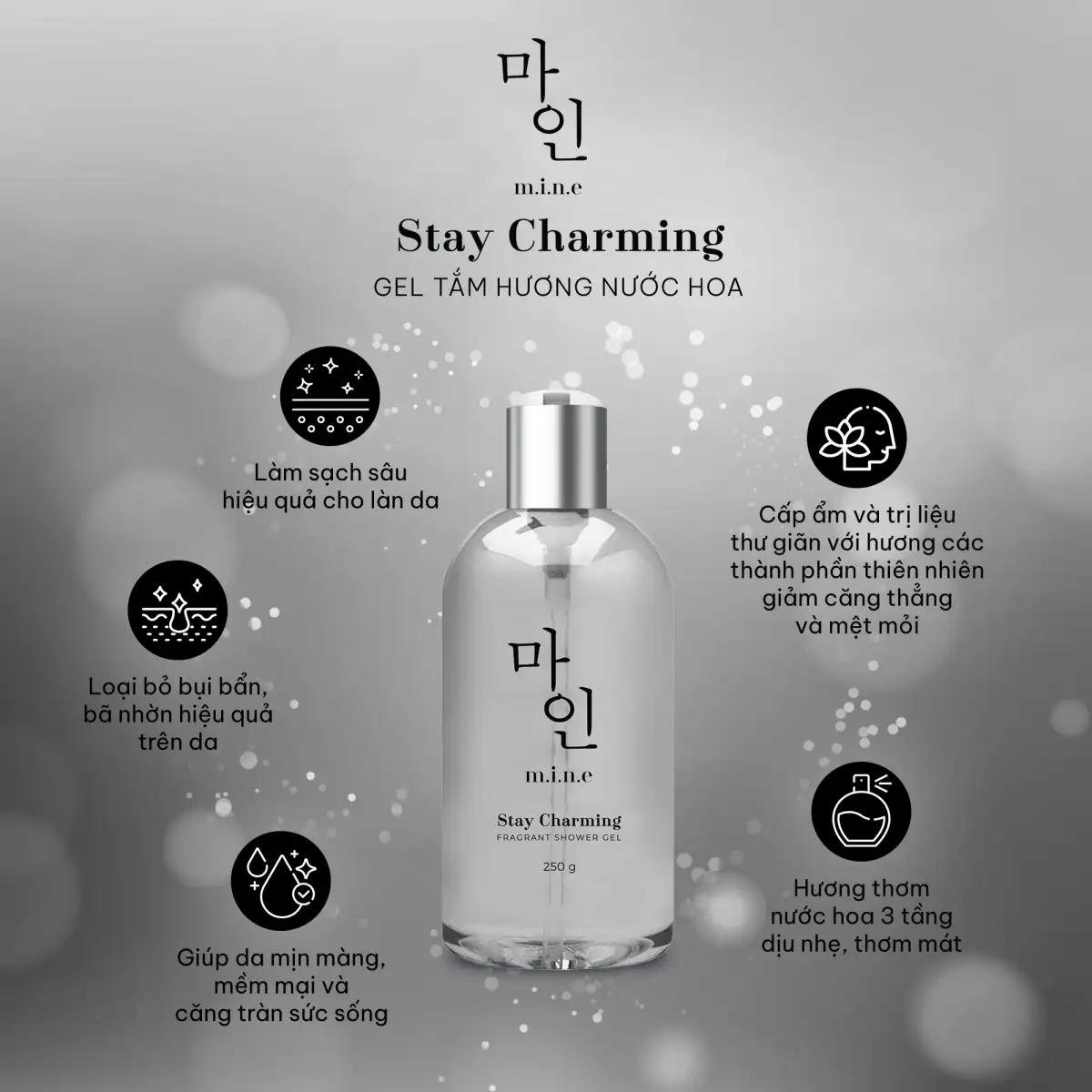 Công Dụng Gel Tắm Nhũ Vàng Nước Hoa Mine 250g - Stay Charming Fragrant Shower Gel - 1Mall.vn