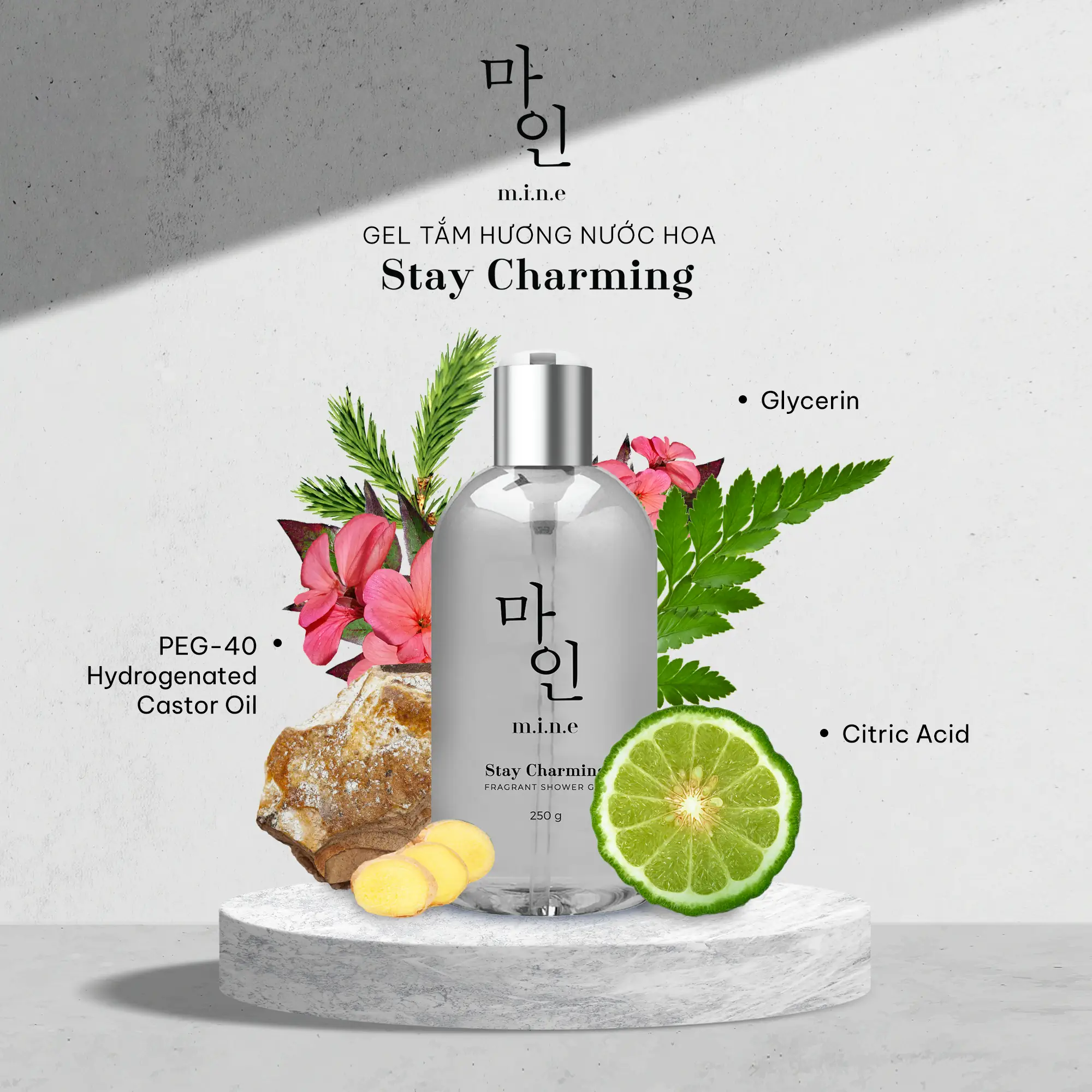 Thành Phần Gel Tắm Nước Hoa Nhũ Vàng Mine 250g - Stay Charming Fragrant Shower Gel - Droppii Mall