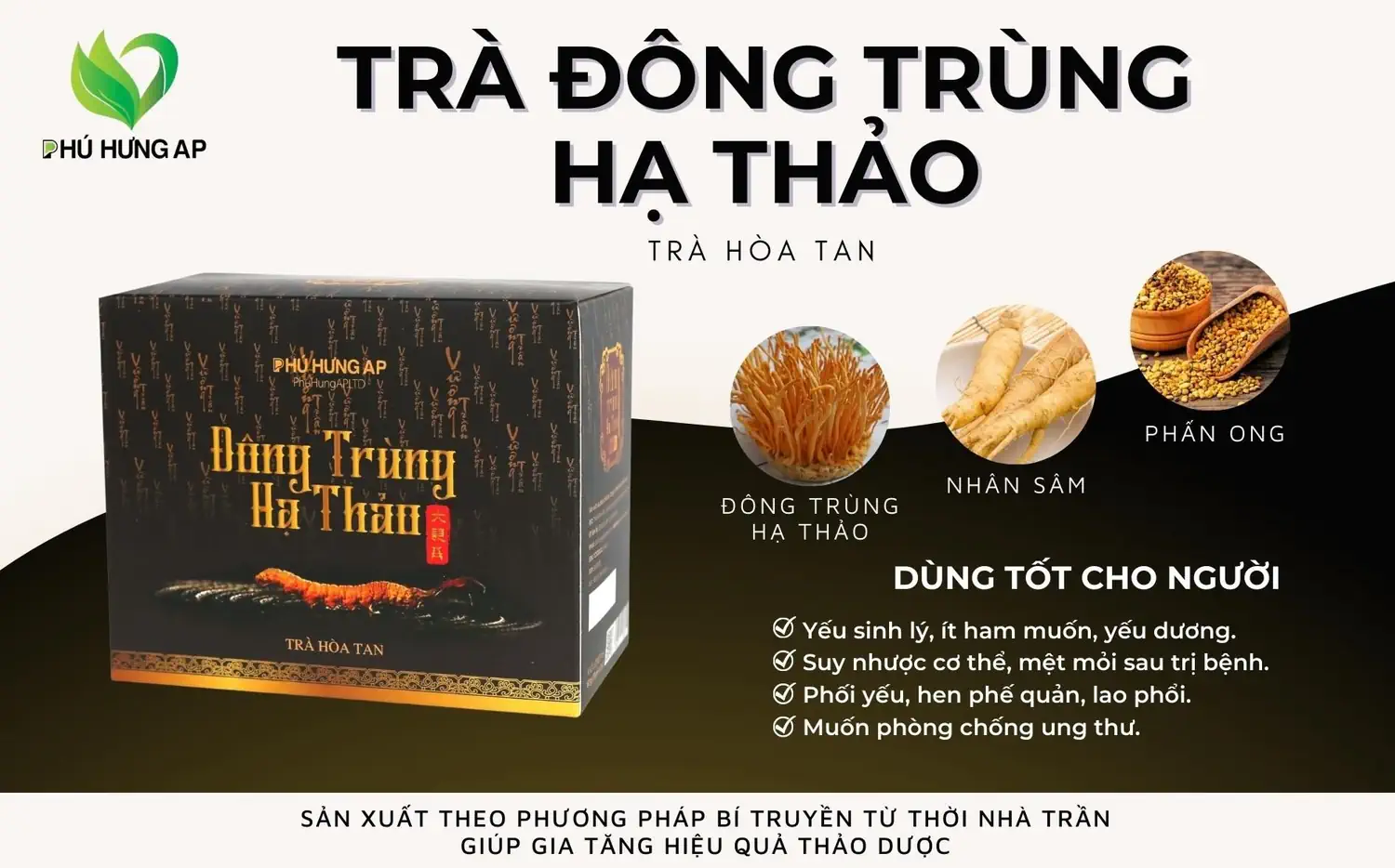 Thành phần và công dụng Trà hòa tan Đông Trùng Hạ Thảo chính hãng giá tốt (Phú Hưng AP) - 1shop.com.vn