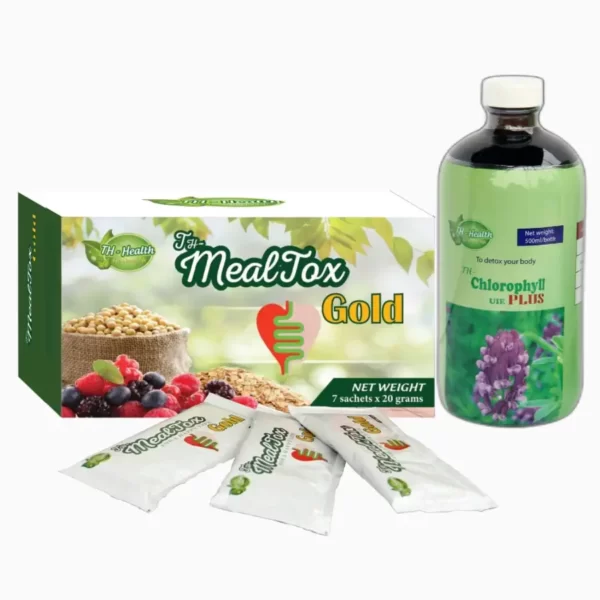 Combo mini thải độc giảm cân TH Health (1 chai diệp lục, 7 gói Mealtox) chính hãng giá tốt - 1Shop.com.vn