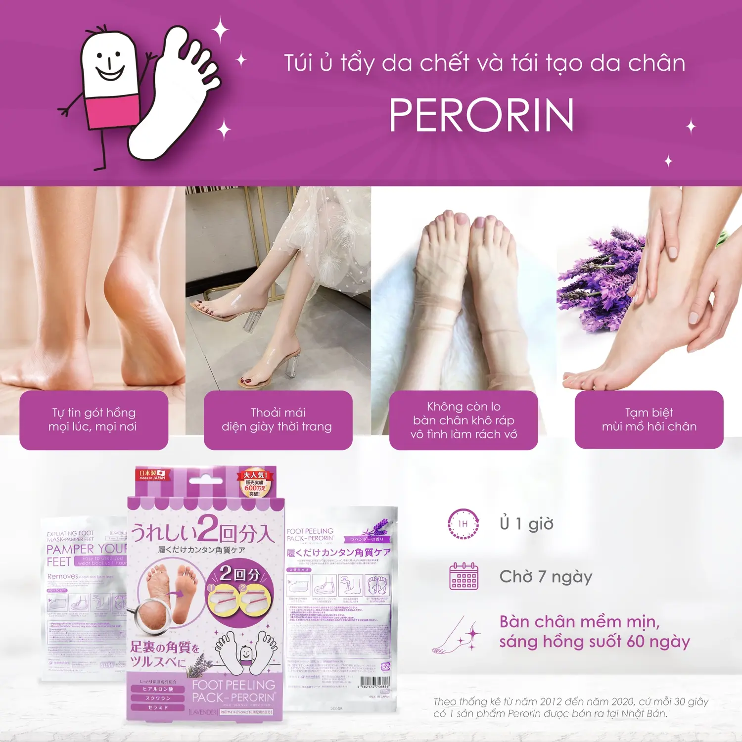 Foot Peeling Pack Perorin hương Lavender chính hãng giá rẻ bàn chân sáng mịn láng hồng suốt 60 ngày - 1shop.com.vn