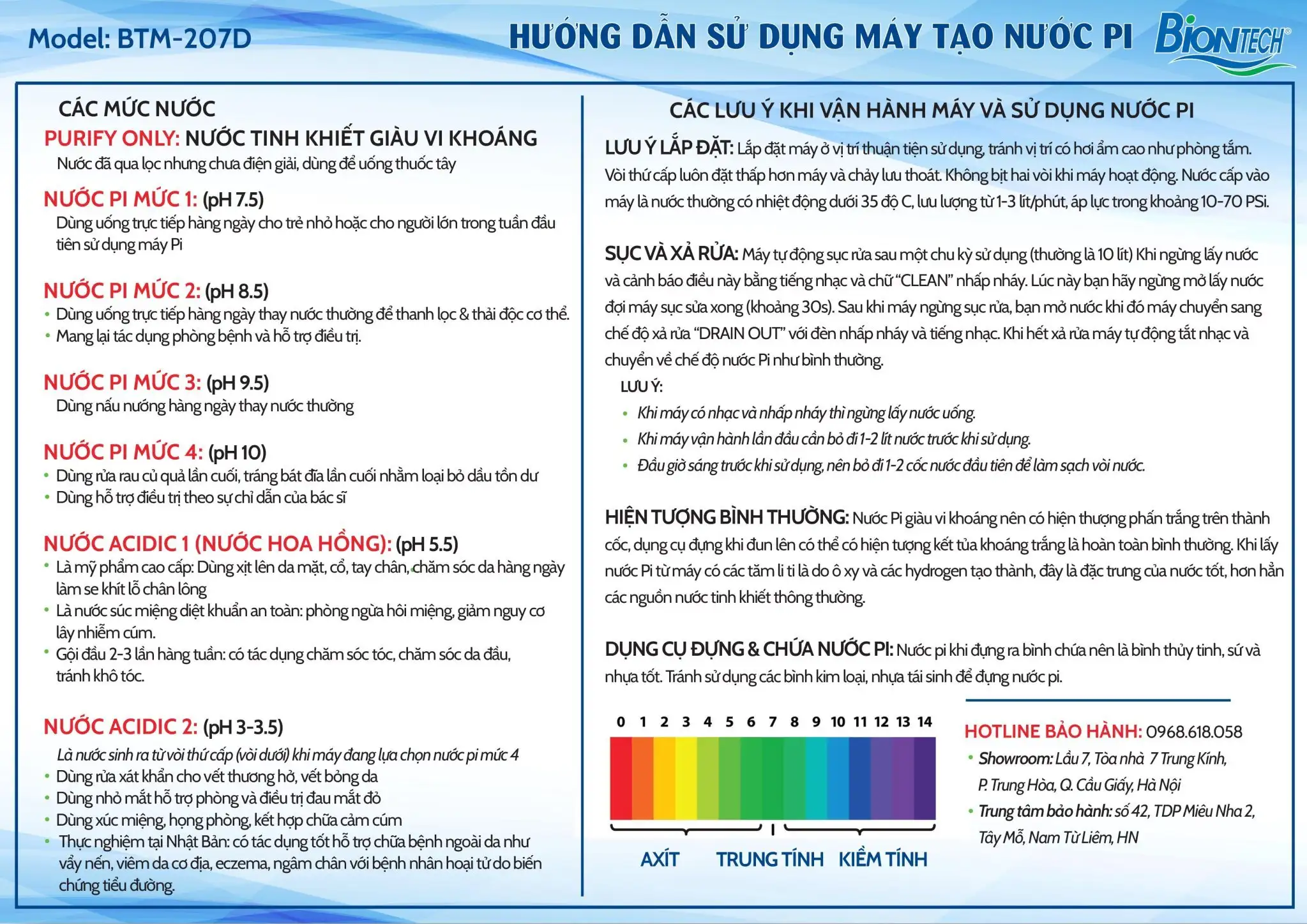 Thông Tin Máy Tạo Nước Pi Biontech Btm-207d