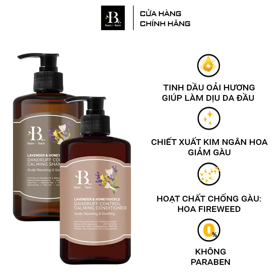 Công dụng Bộ chăm sóc tóc Bare For Bare Sạch gàu - Lavender & Honeysuckle (Làm dịu và kiểm soát gàu) - 1shop.com.vn