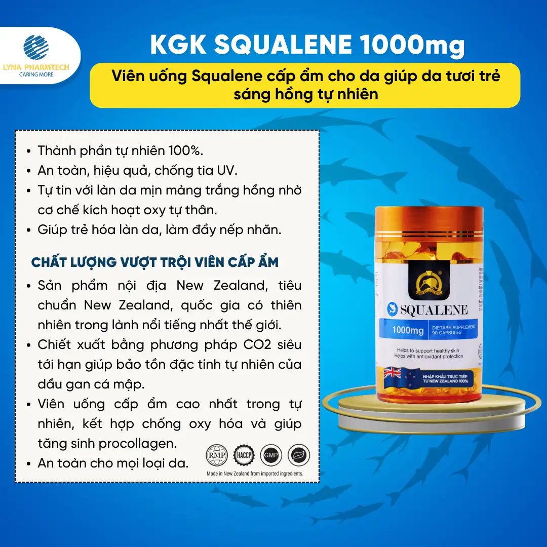 Kgk Squalene 1000mg - Viên Uống Cấp ẩm Cho Da, Giúp Da Tươi Trẻ Sáng Hồng Tự Nhiên