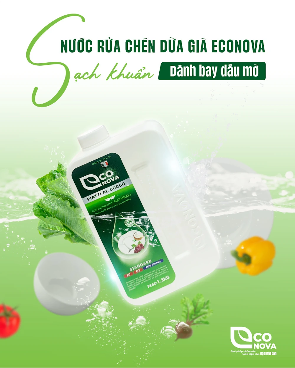 Nước Rửa Chén Thảo Mộc Dừa Già Econova Piatti Al Cocco Sạch Khuẩn đánh Bay Dầu Mỡ - Phú Thái - 1shop.com.vn