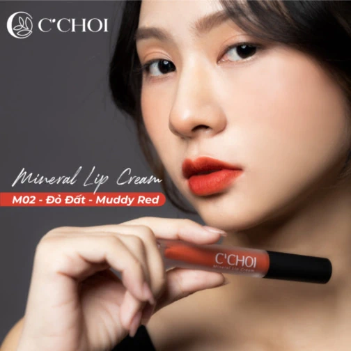 Ảnh Mẫu Son Kem Khoáng C’choi M02 Muddy Red đỏ đất - Mineral Lip Cream - Punar - 1shop.com.vn