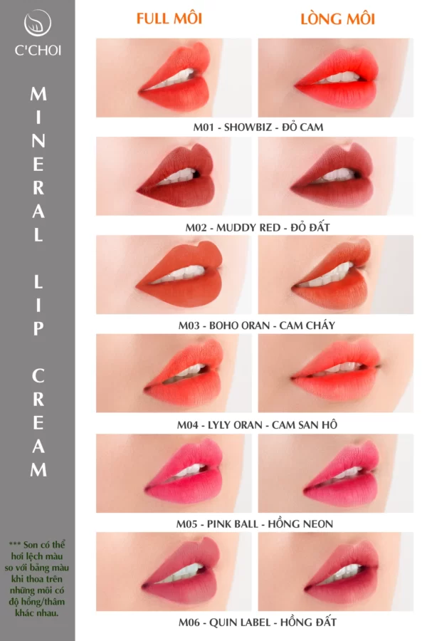Bảng Màu Son Kem Khoáng C’choi - Mineral Lip Cream - Punar - 1Shop.com.vn