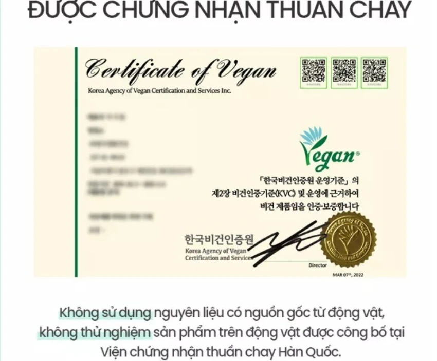 Chứng Nhận Thuần Chay Của Kem Dưỡng Phục Hồi Da Beyond Angel Aqua Cica Cream Vegan Formula - 1shop.com.vn