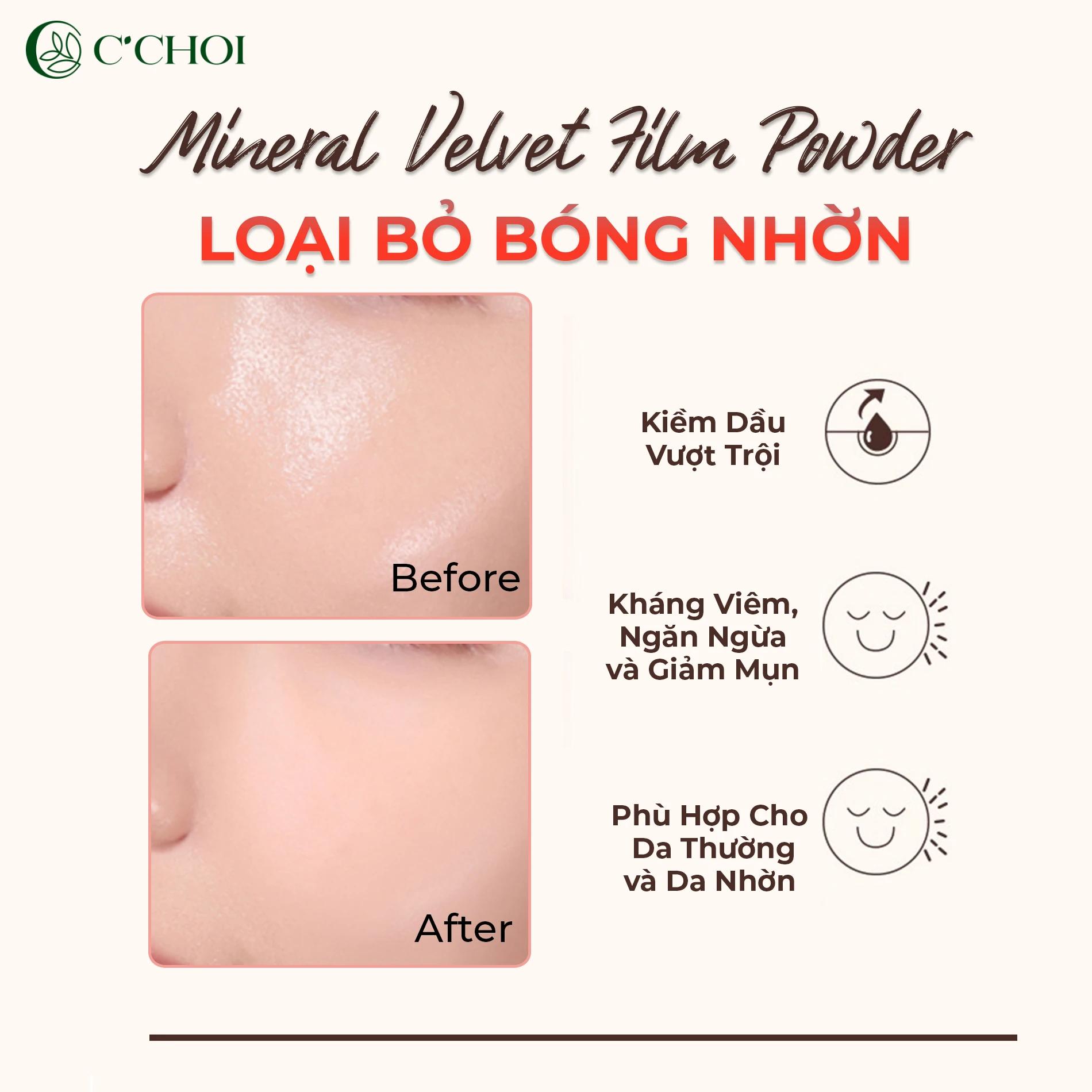 Phấn Phủ C'Choi Velvet Film Powder Foundation - Loại Bỏ Bóng Nhờn - Punar - 1shop.com.vn