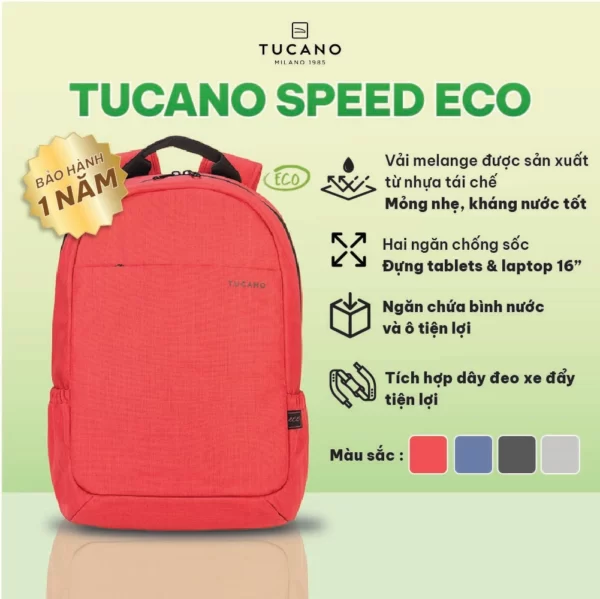Balo Tái Chế Tucano Speed Eco Macbook Pro 16'' - Màu đỏ - 1Shop.com.vn