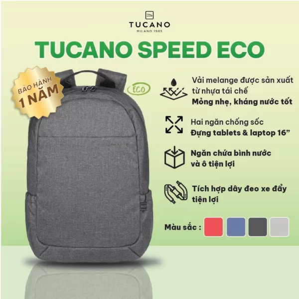 Balo Tái Chế Tucano Speed Eco Macbook Pro 16'' - Màu Xám - 1Shop.com.vn
