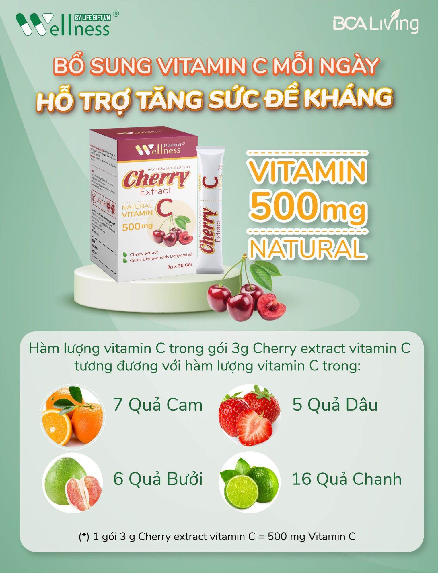 Thực phẩm bảo vệ sức khỏe Cherry Extract VitaminC cung cấp hàm lượng vitamin C cao, giúp tăng sức đề kháng - 1shop.com.vn