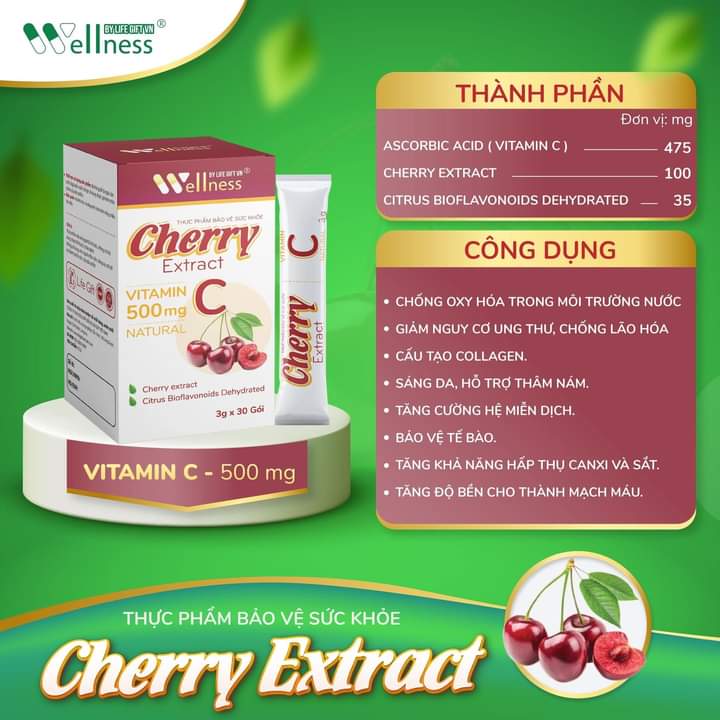 Thành phần và công dụng Cherry Extract - Thương hiệu: wellness By Life Gift VN - 1shop.com.vn