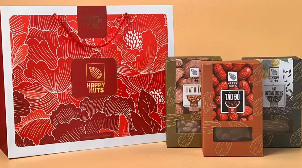 Hộp Quà Tết Happy Nuts 2024 - Combo May Mắn 1 (kèm Túi) - Droppii Mall