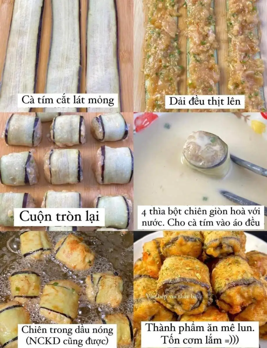 2. Các bước làm cà tím cuộn ức gà chiên
