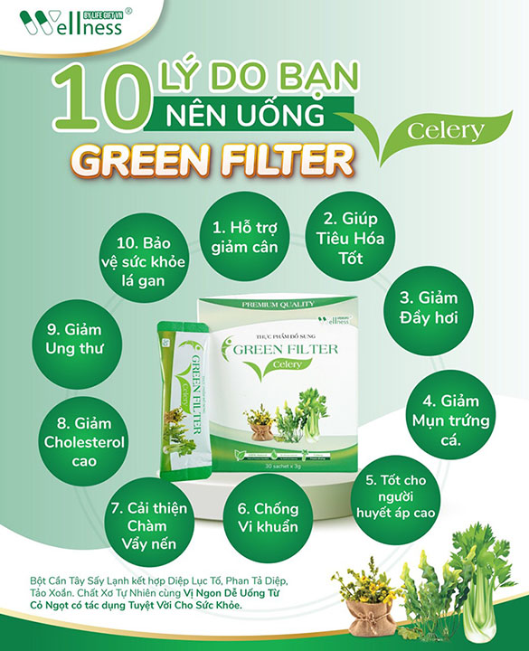 10 lý do bạn nên dùng Thực Phẩm Bổ Sung Bột Cần Tây Sấy Lạnh Diệp Lục Green Filter Celery - 1shop.com.vn
