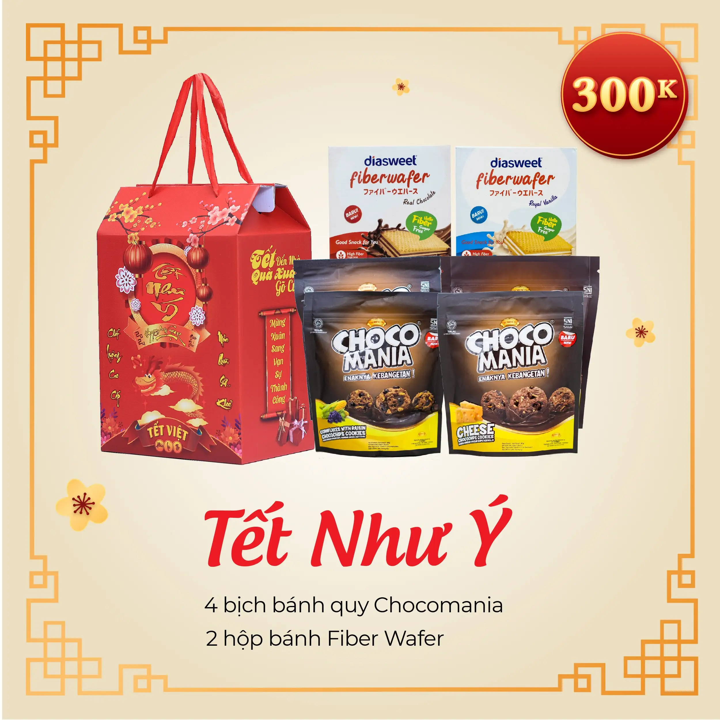 Hộp Quà Tết 2024 – Bánh Fiber Wafer & Chocomania - Droppii Mall